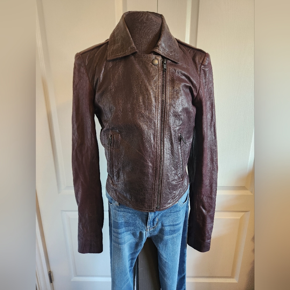 Theory Women's Burgandy Leather Jacket Size P (Similar to XS) - Picture 2 of 13